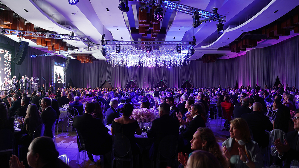 view of the audience sitting in the ballroom of the diamond ball.