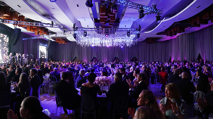 view of the audience sitting in the ballroom of the diamond ball.