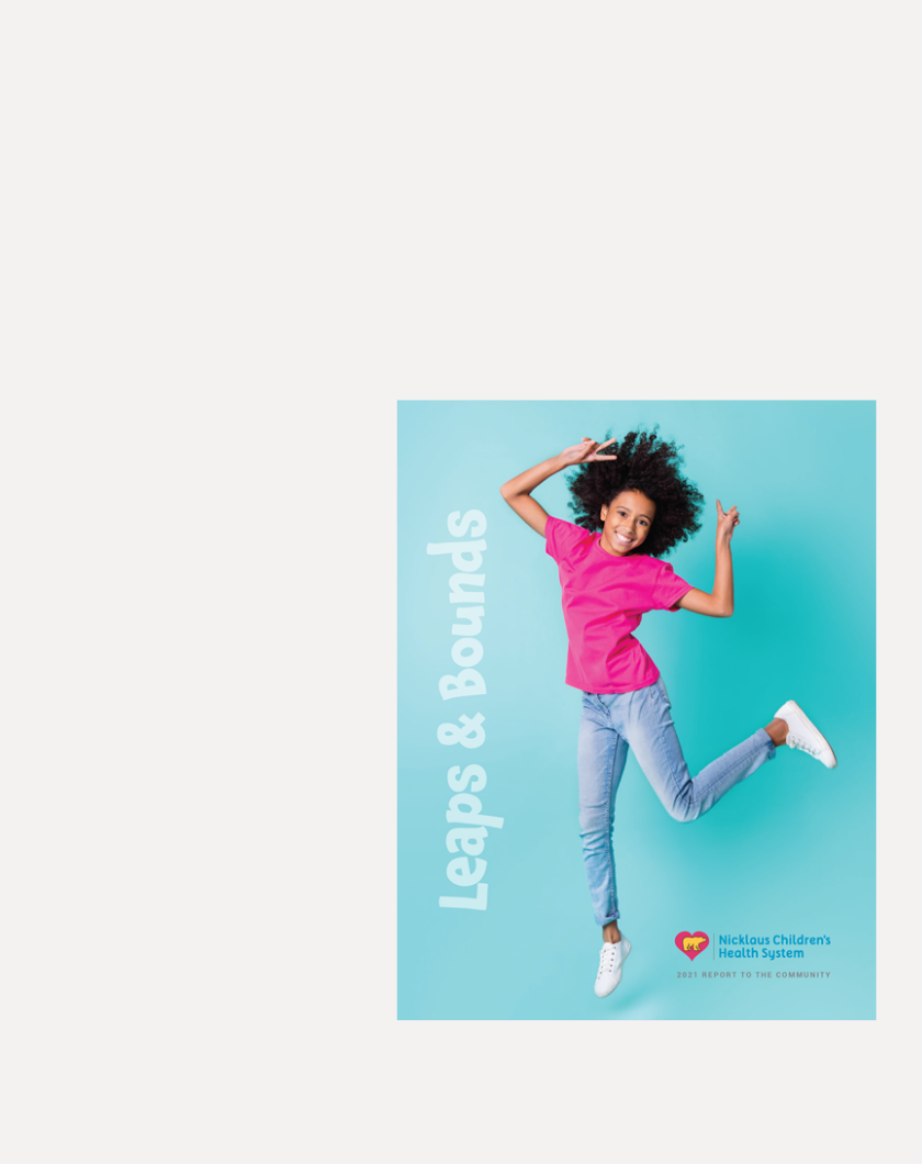 2021 Annual Report Cover of a jumping, smiling woman 