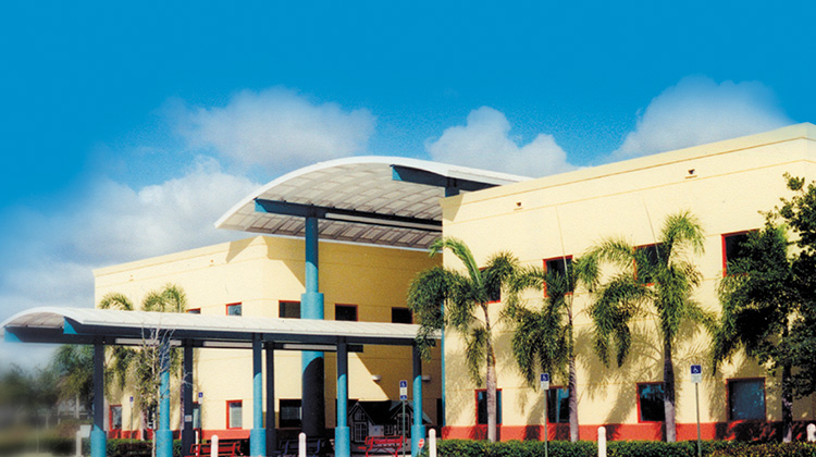 Dan Marino Outpatient Center building in Weston, FL with trees surrounding